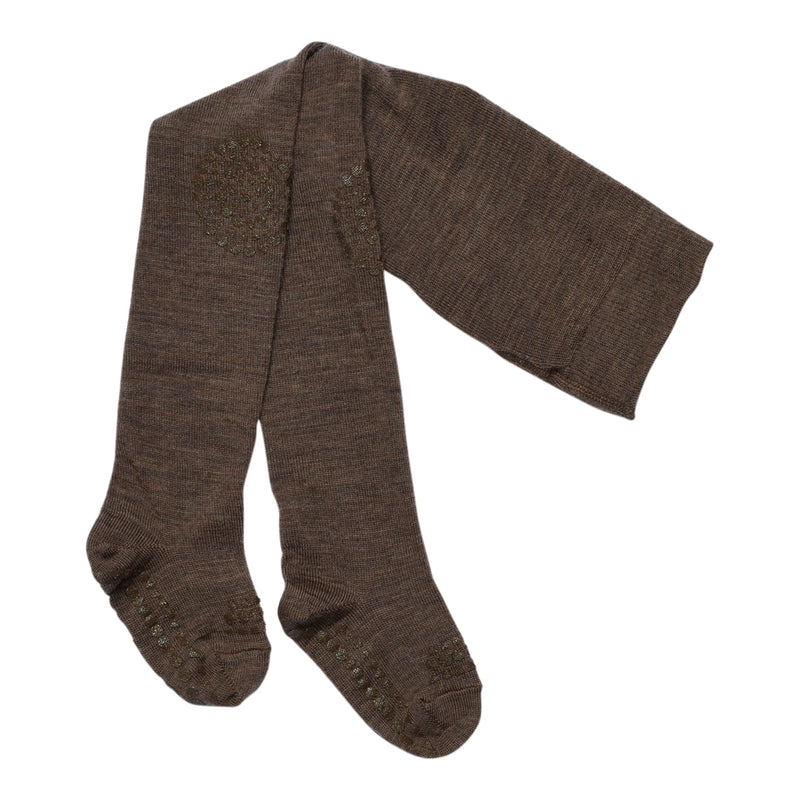 Non slip crawling tights with grip for babies and toddlers in Merino Wool  - Chestnut