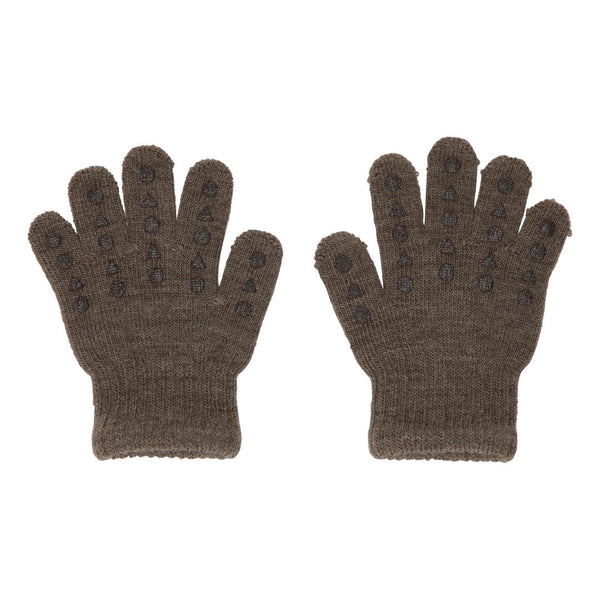 Wool Grip Gloves - Brown Melange