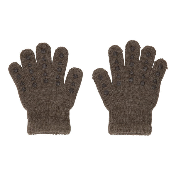 Non-Slip Grip Gloves for Babies and Toddlers - Merino wool- Brown Mela